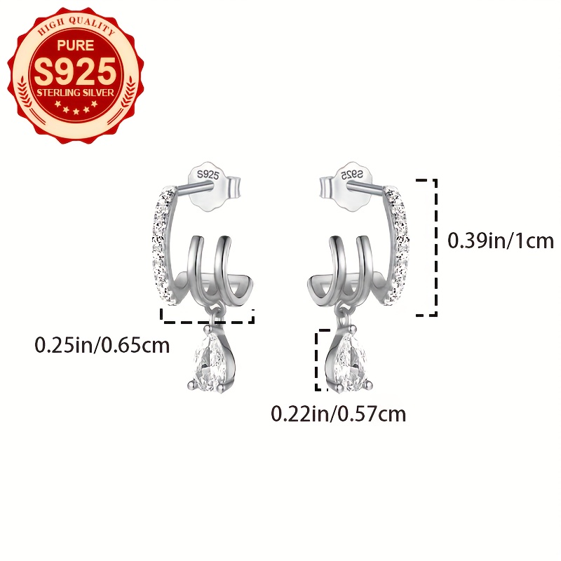 Women's 925 Silver Three-Claw Drop Earrings, Elegant Gift